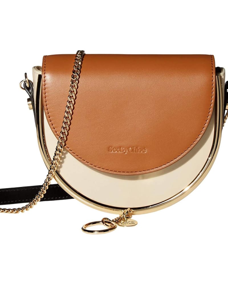 Front of a size one-size-fits-all Mara Evening Shoulder Leather Bag in Cement Beige in Cement Beige by See by Chloe. | dia_product_style_image_id:343722